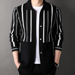 Clayton - Striped Knit Cardigan — White