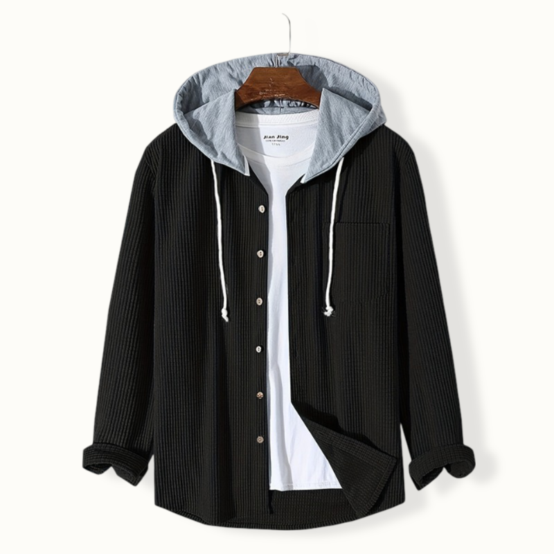 Clarissa - Waffle Hooded Overshirt — Black