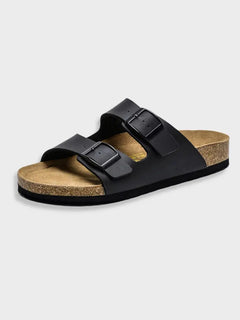 Danielle - Double Buckle Cork Slides — Black
