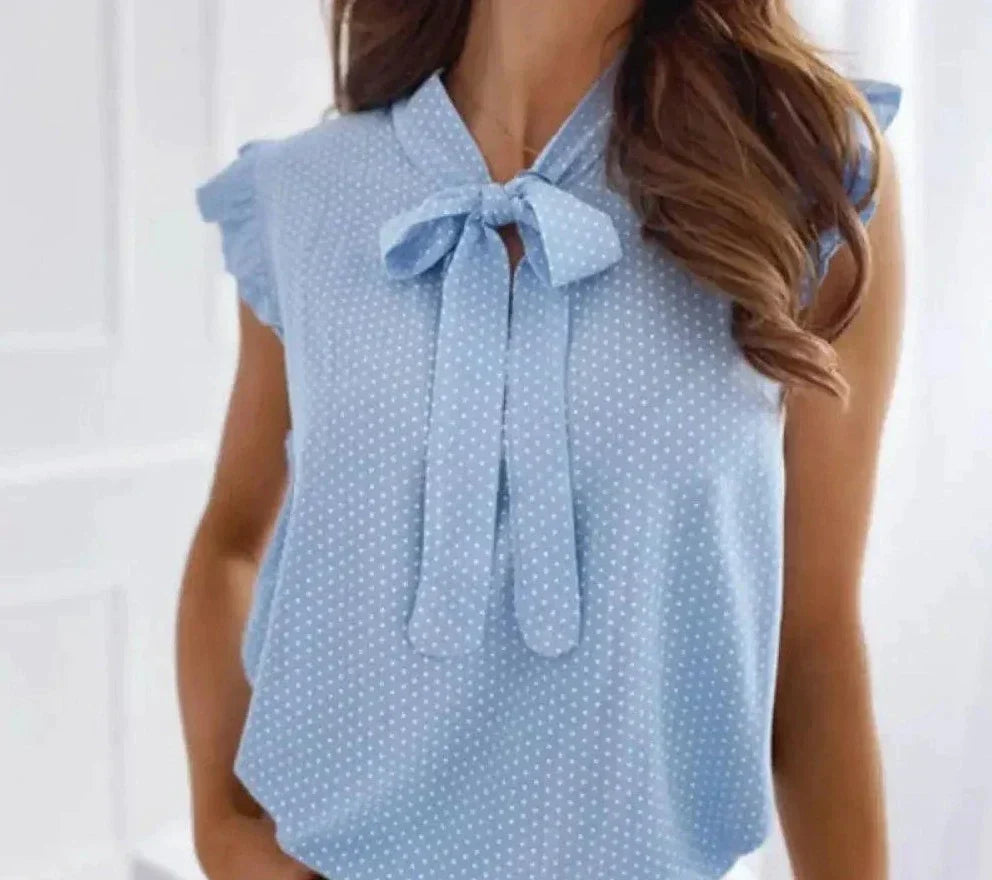Genevieve - Sleeveless Blouse with Bow — Blue