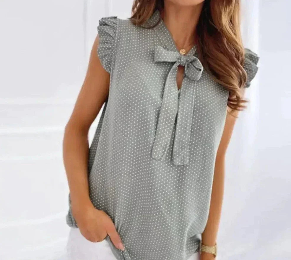 Genevieve - Sleeveless Blouse with Bow — Grey