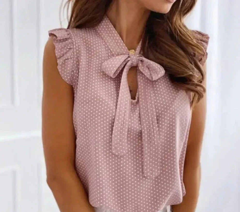 Genevieve - Sleeveless Blouse with Bow — Pink