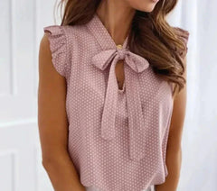 Genevieve - Sleeveless Blouse with Bow — Pink