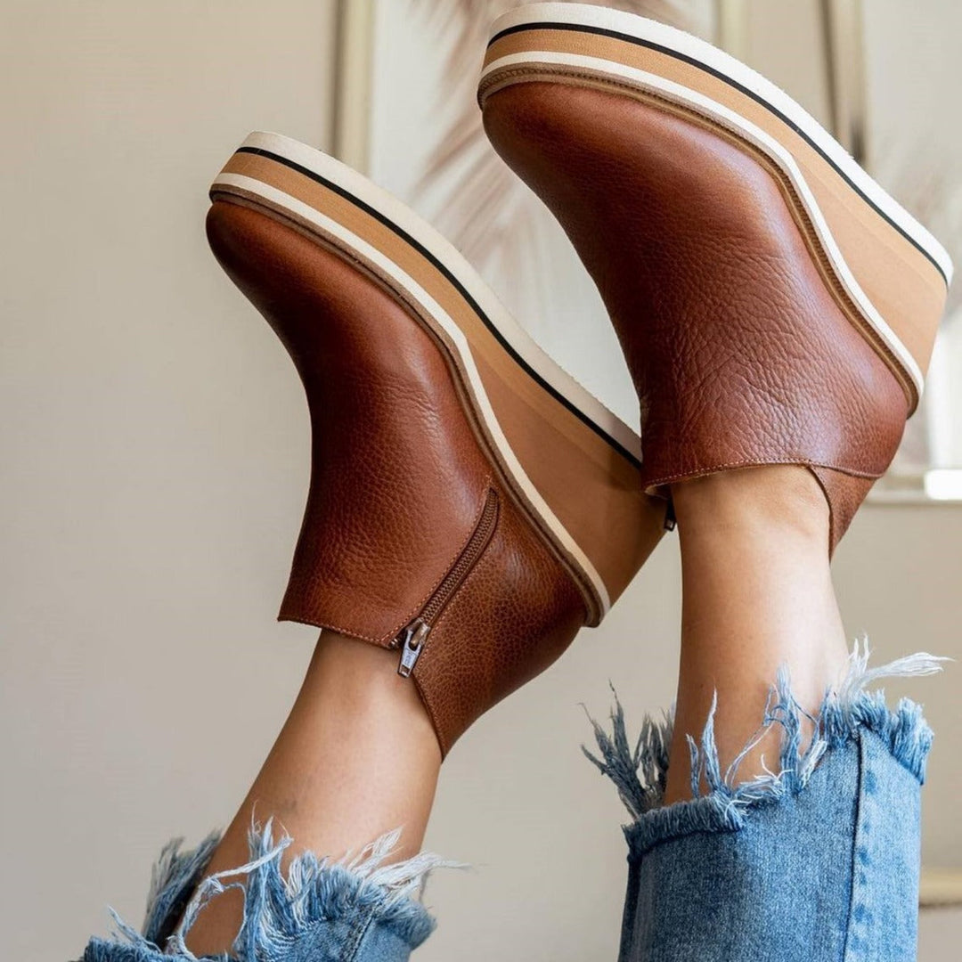 Constance - Platform Zip Ankle Boots — Brown