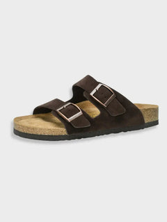 Danielle - Double Buckle Cork Slides — Brown