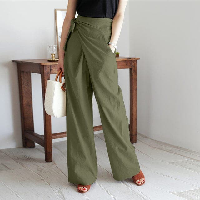 Constance - Linen Wrap Waist Trousers — Green