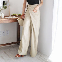 Constance - Linen Wrap Waist Trousers — Beige