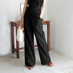 Constance - Linen Wrap Waist Trousers — Black