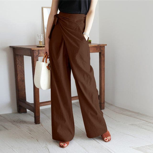 Constance - Linen Wrap Waist Trousers — Brown