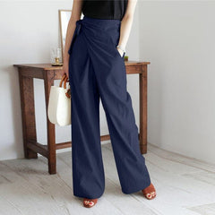 Constance - Linen Wrap Waist Trousers — Navy blue