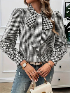 Aurora - Gingham Blouse with Bow — Black