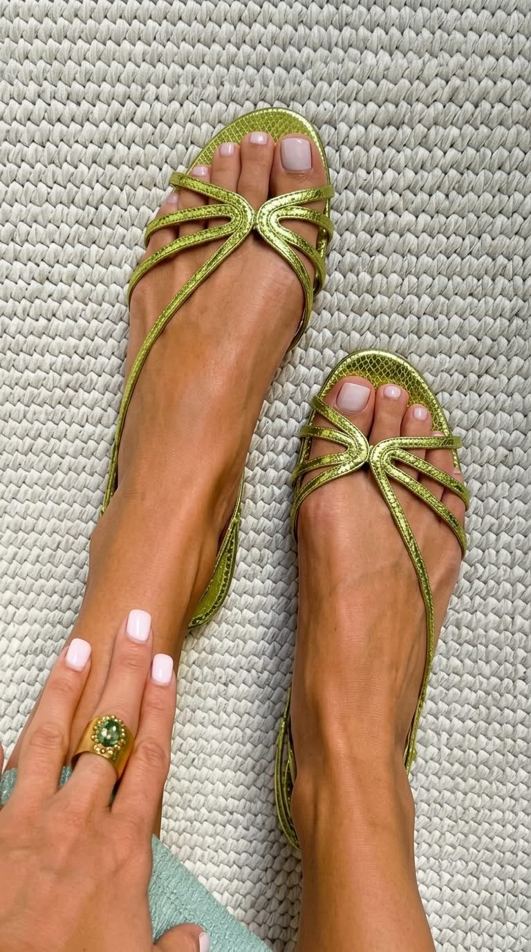 Francesca - Knot Front Flat Sandals — Green