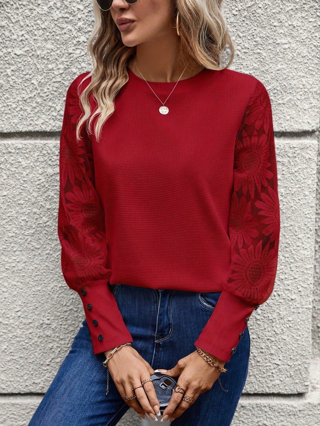 Annabelle - Top with Lace Sleeves — Red - SOLD OUT