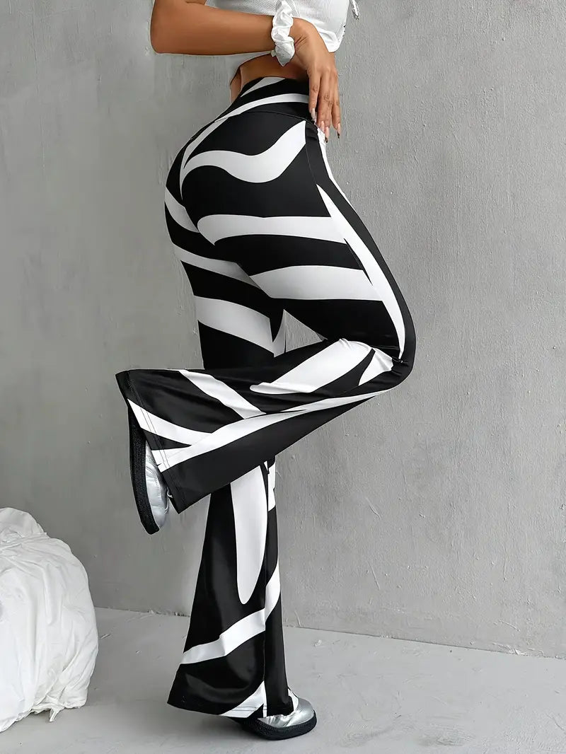 Trudy - Zebra Print Flare Trousers
