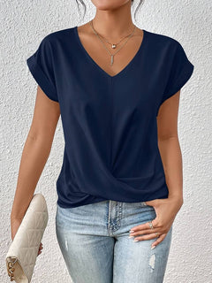 Charmaine - Twist Hem V Neck Tee — Blue A