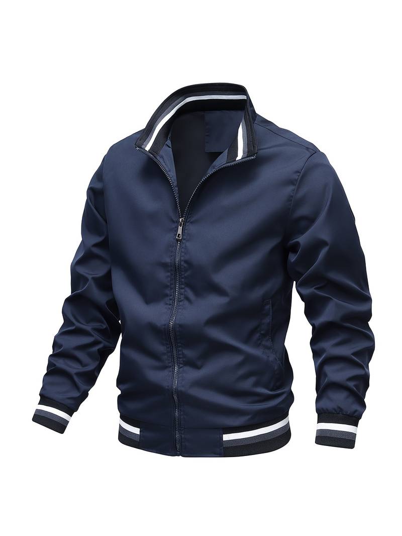 Thomas - Zip Bomber with Stripes — Blue