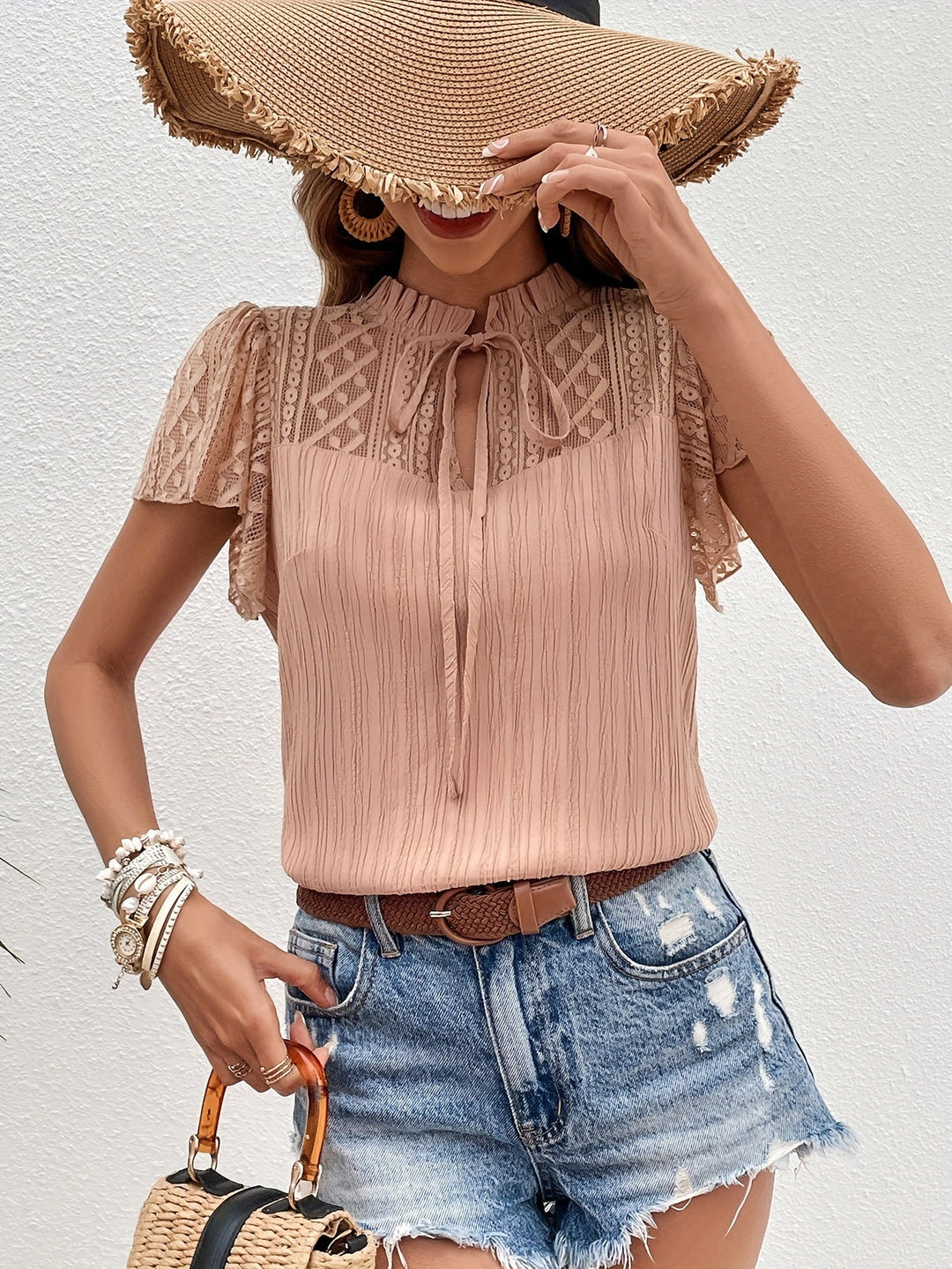 Clementine - Lace Flutter Sleeve Blouse