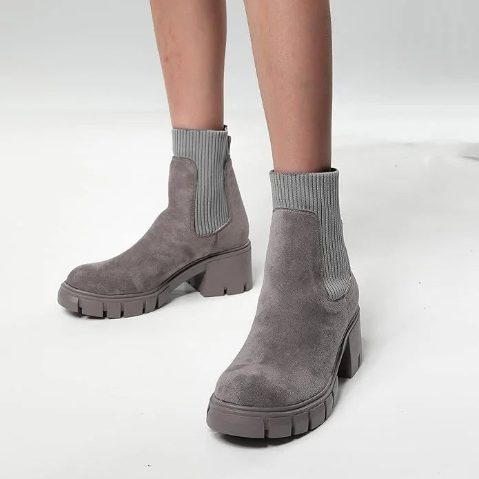 Gwendolyn - Chunky Sole Sock Boots — Grey