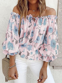 Mila - Floral Off Shoulder Blouse — Pink blush