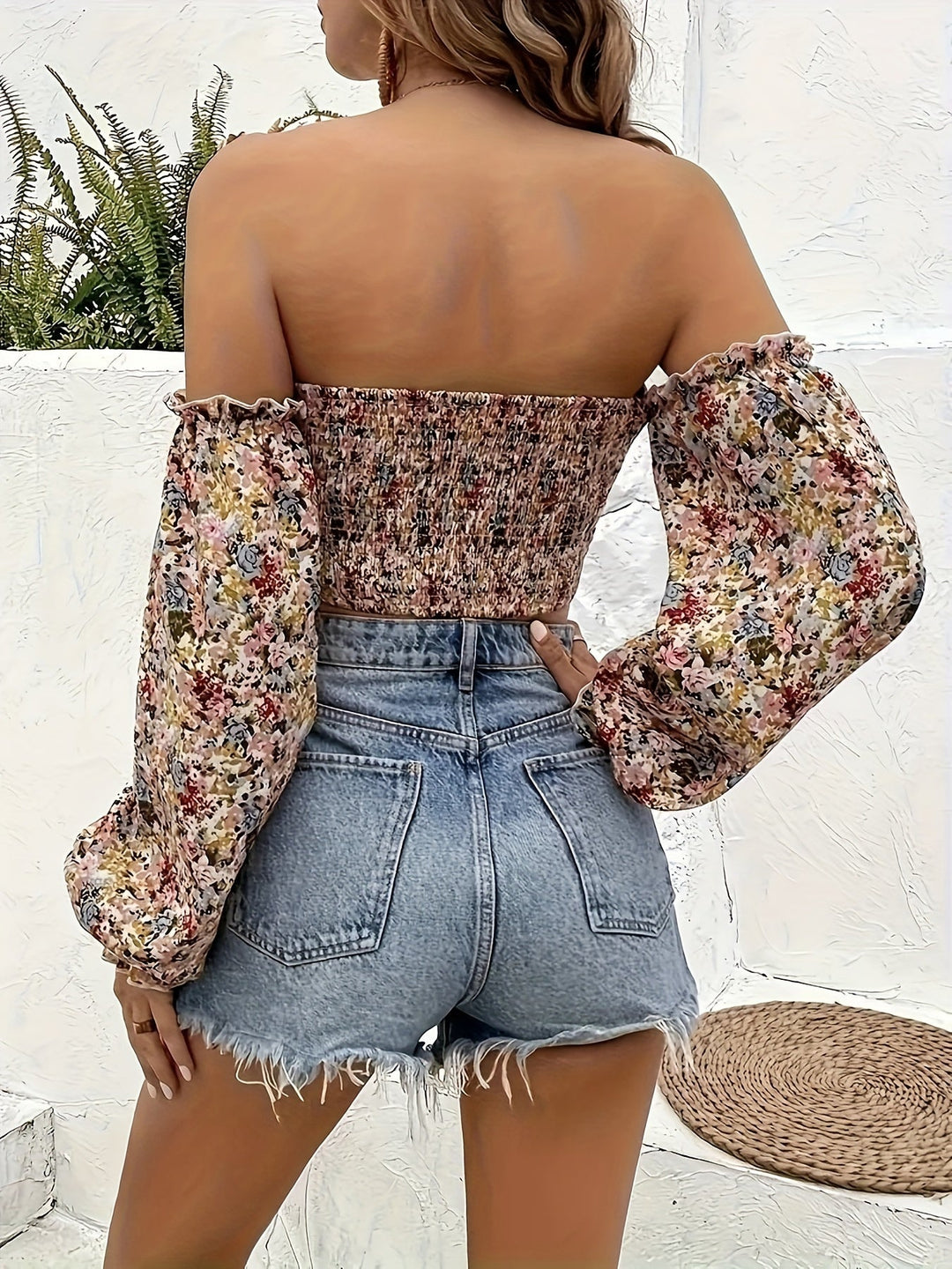 Dominique - Floral Smocked Bardot Top