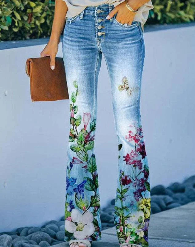 Madeline - Floral Print Jeans — Green