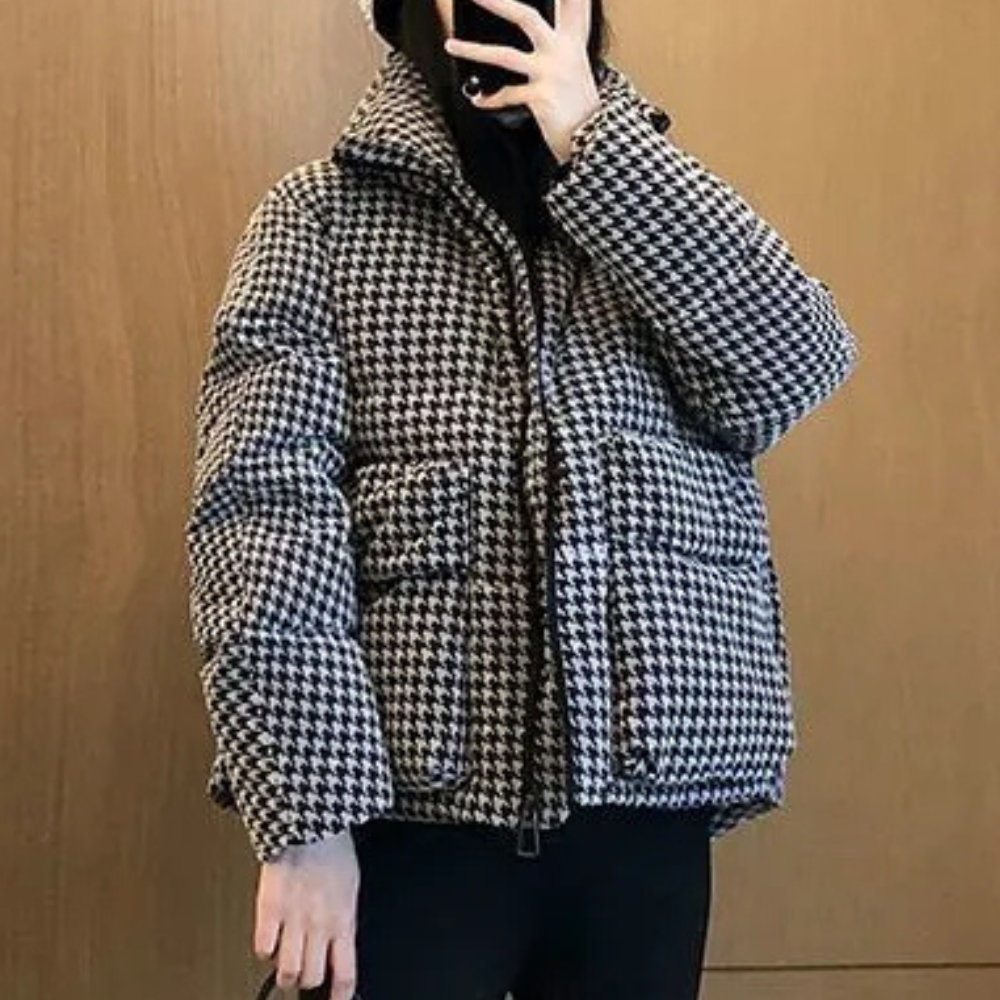 Dorothy - Houndstooth Puffer Jacket — Black