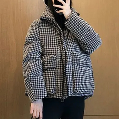 Dorothy - Houndstooth Puffer Jacket — Black