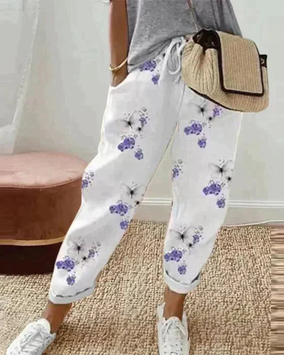 Wilhelmina - Circle Print Linen Trousers — White