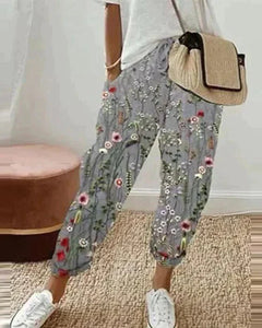 Wilhelmina - Circle Print Linen Trousers — Grey