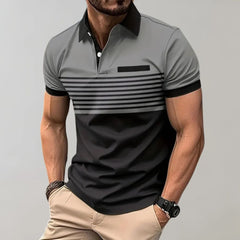 Theodore - Striped Colour Block Polo — Grey