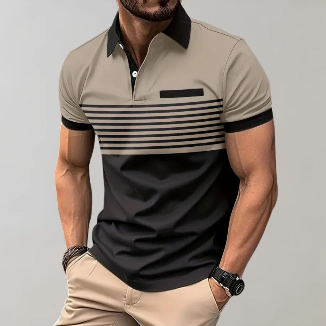 Theodore - Striped Colour Block Polo — Khaki
