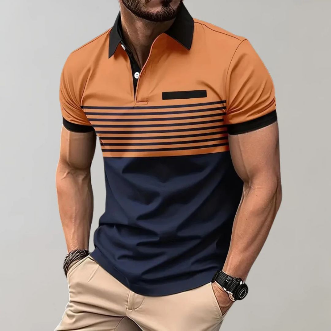Theodore - Striped Colour Block Polo — Caramel