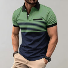 Theodore - Striped Colour Block Polo — Army green
