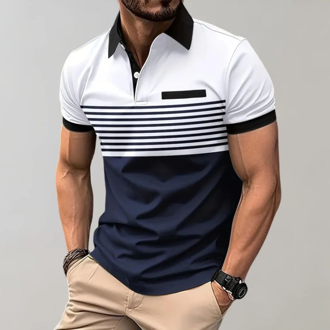 Theodore - Striped Colour Block Polo — White