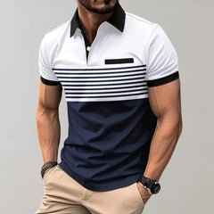 Theodore - Striped Colour Block Polo — White