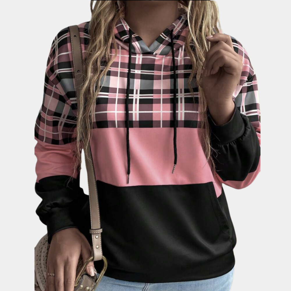 Gillian - Check Colour Block Hoodie — Pink