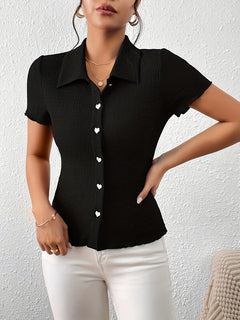 Maya - Ribbed Short Sleeve Polo Top