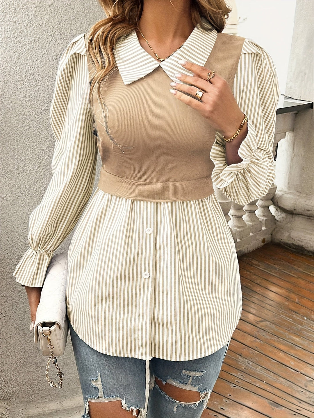 Olivia - Stripe Peplum Blouse