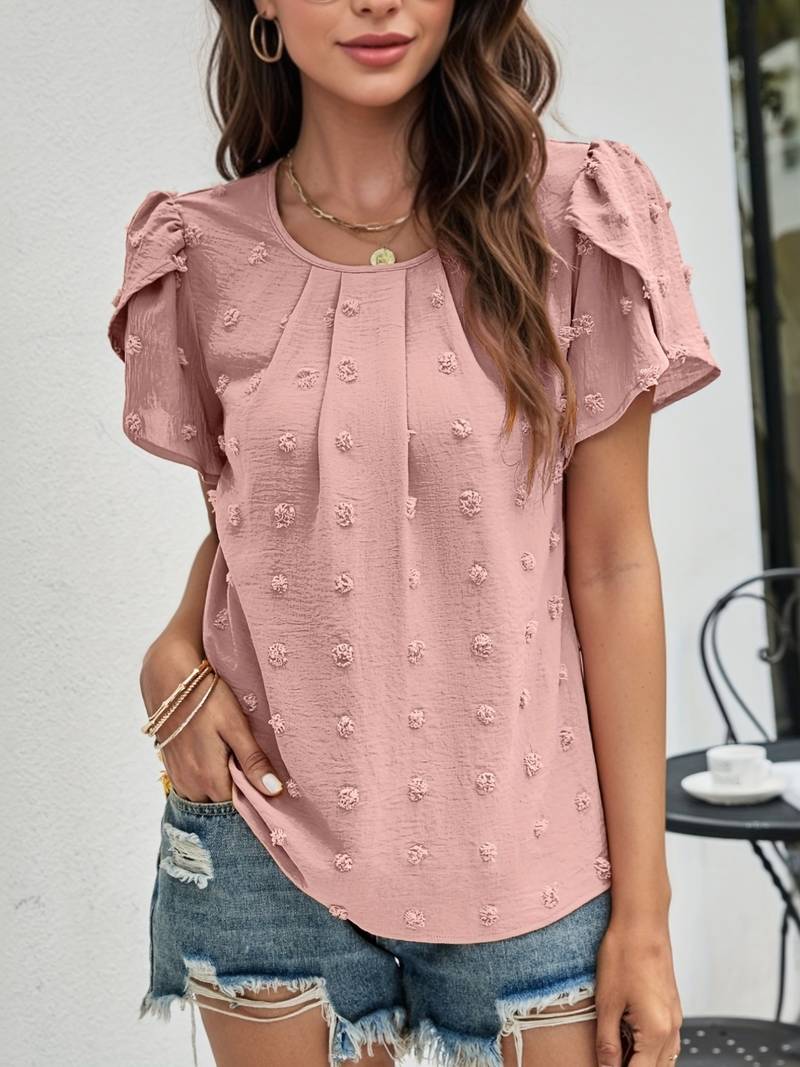 Francesca - Dobby Dot Puff Sleeve Top — Pink