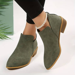 Clementine - Suede Ankle Boots with V Cut — Green