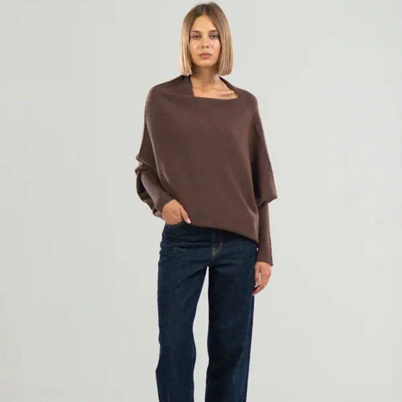 Dominique - Slouchy Off Shoulder Jumper — Brown