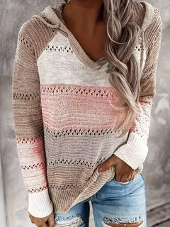 Theodora - Colour Block Knit Hoodie — Pink