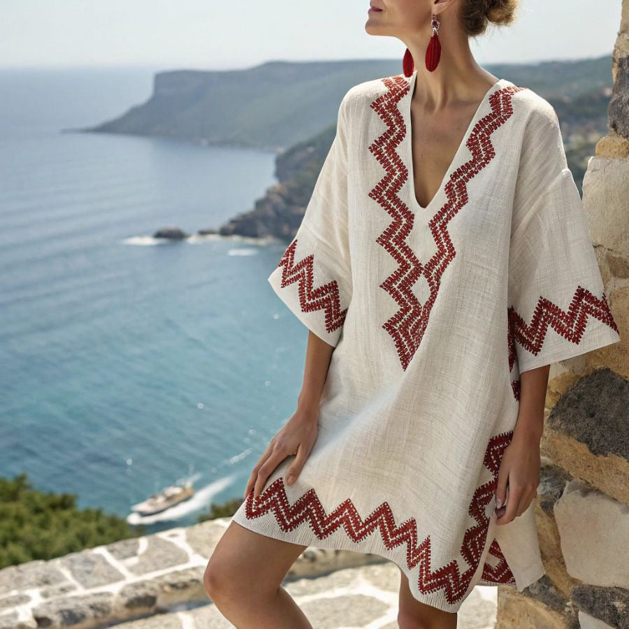 Rhoda - Zigzag Embroidered Kaftan