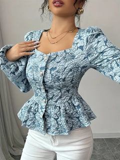 Hazel - Floral Jacquard Peplum Top