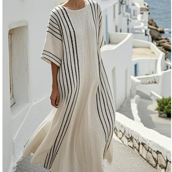 Wren - Pinstripe Linen Maxi Kaftan