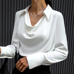 Nadine - Satin Cowl Neck Blouse — White