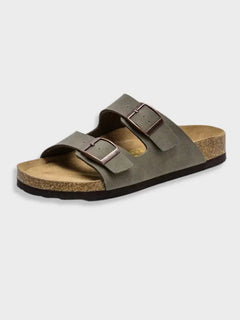 Danielle - Double Buckle Cork Slides — Dark grey