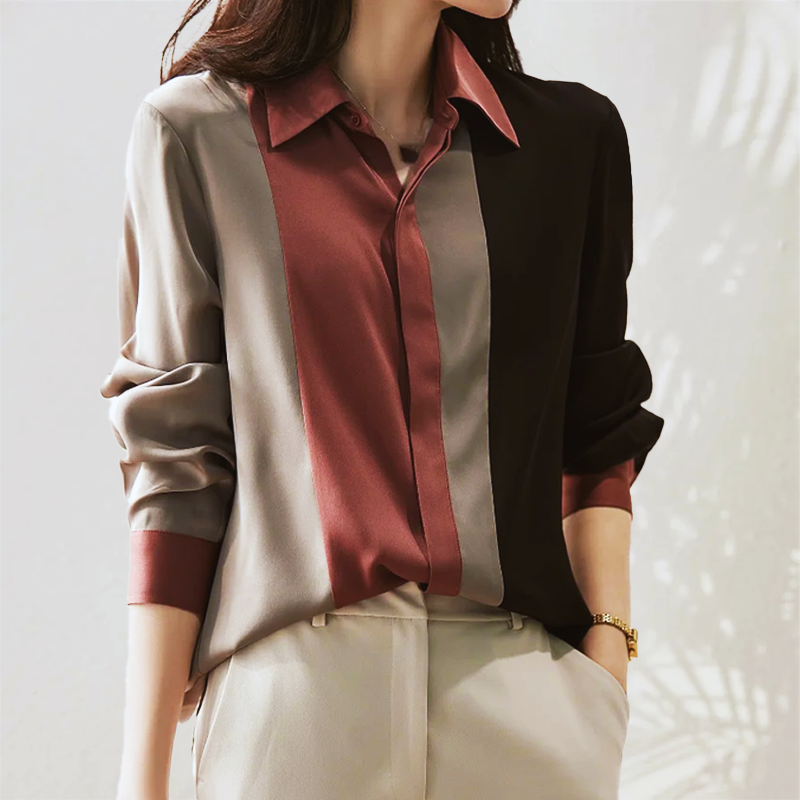 Cora - Colour Block Satin Blouse
