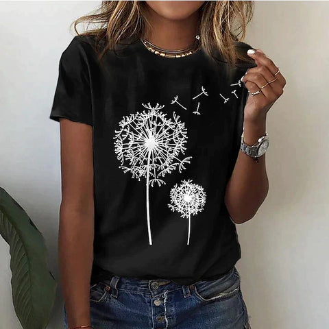 Gwendolyn - Tee with Dandelion Print — Black