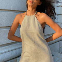 Caitlin - Linen Halter Mini Dress